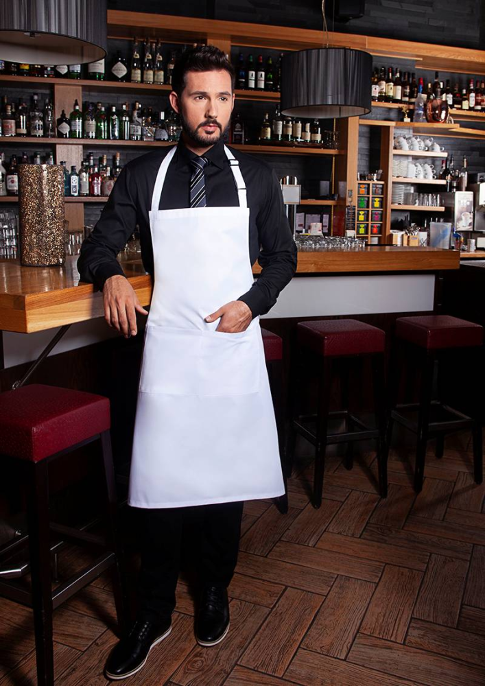 Karlowsky Latzschürze Basic mit Schnalle und Tasche, weiss