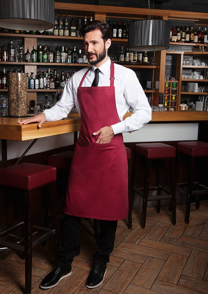 Karlowsky Latzschürze Basic mit Schnalle und Tasche, bordeaux